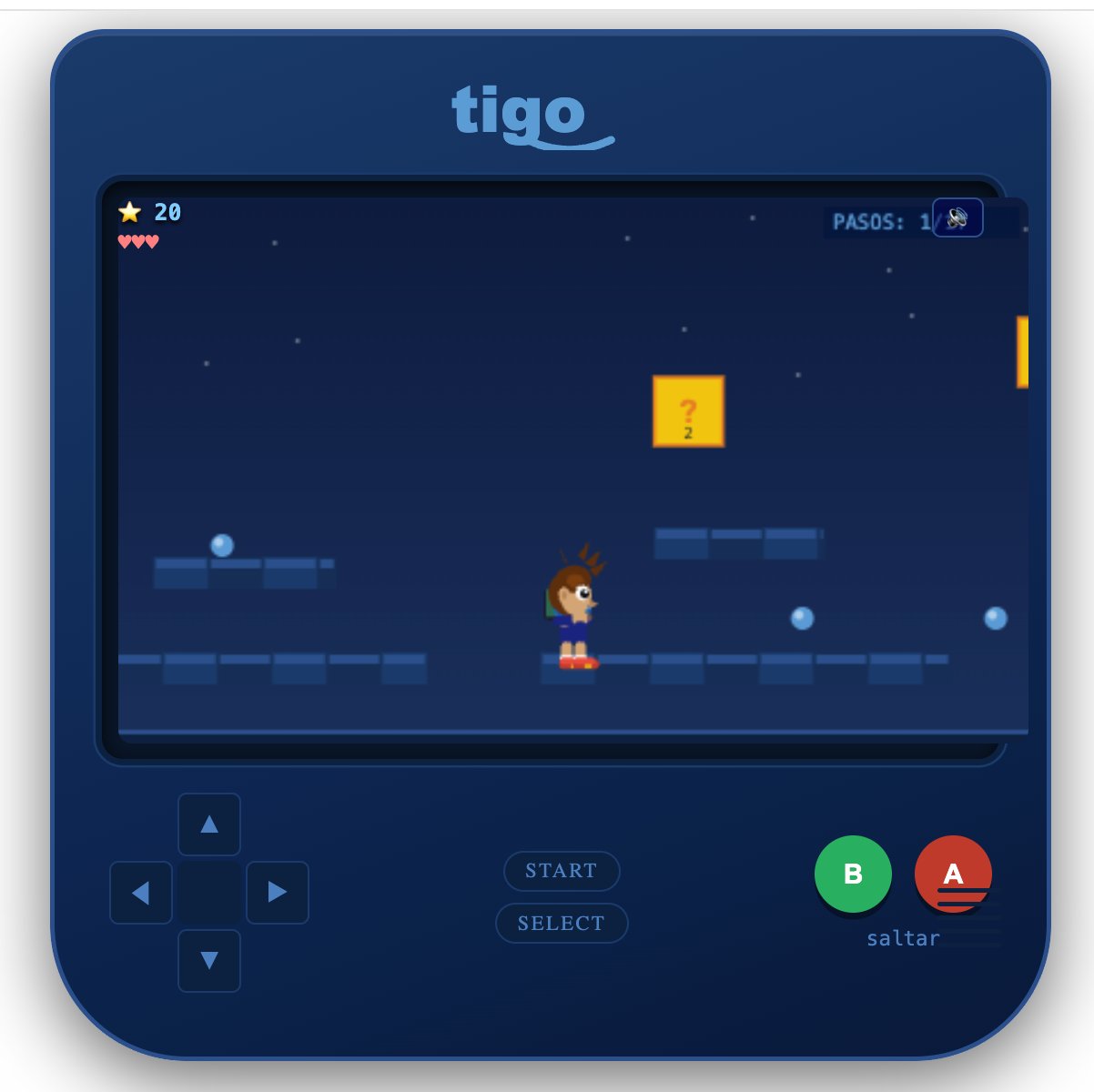 Gameplay del juego educativo con personaje y cubos de conocimiento